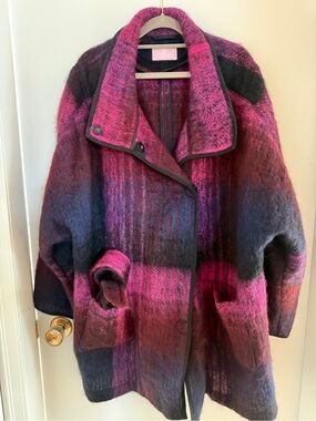 Basler Mohair Virgin Wool Plaid Oversized Coat Pink Purple Black